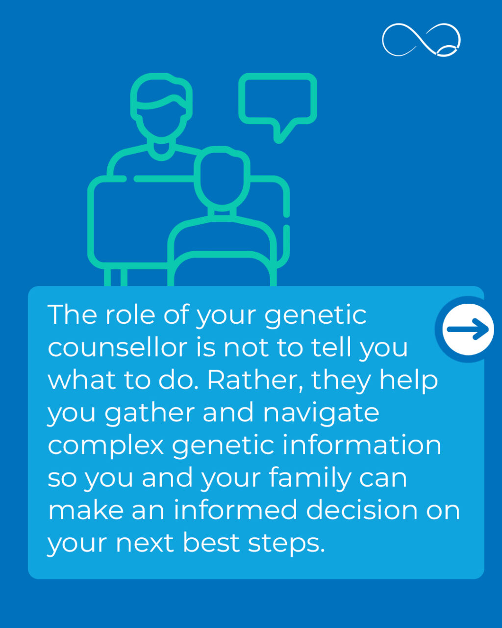 Genetics counselling can help you understand your family history and explore the likelihood of passing on a hereditary condition to your child.

If you’re thinking about starting or growing your family and have concerns about a genetic condition, we’re here to help. Our genetics counsellors are compassionate, patient and help you make a personalised plan without ever telling you what to do. 

If you’d like to find out more, please don’t hesitate to reach out. 

#Fertility